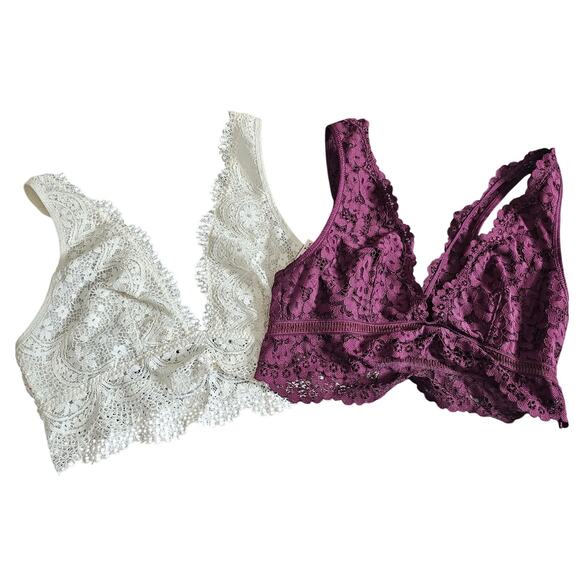 Victoria’s Secret lacey bralette bundle of 2 white and purple size medium - Picture 1 of 6